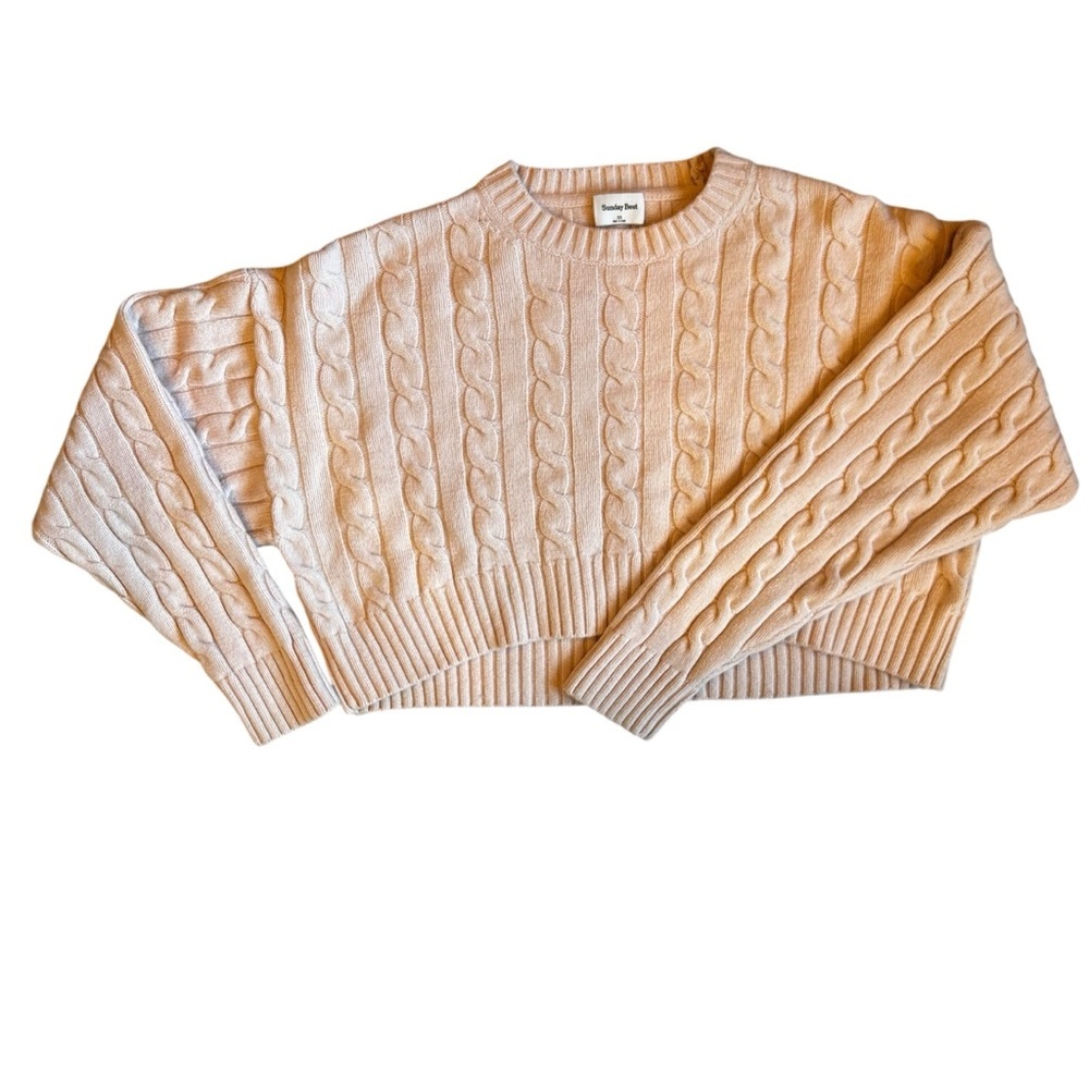 Sunday Best Aritzia Peggy Cropped Cable Knit Sweater Baby Pink XS
